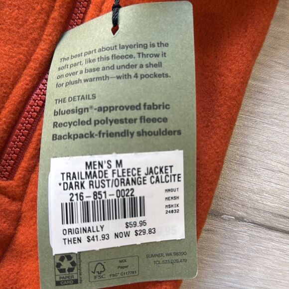 REI Co-op Flash Hyperstretch Trailmade Fleece Jacket Rust/Orange size Medium nwt - Picture 3 of 3